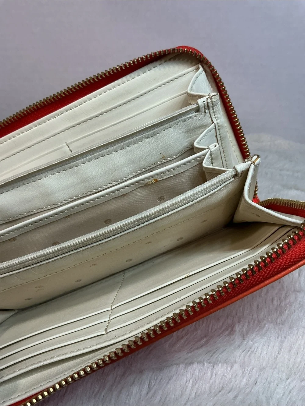 Kate Spade New York Bright Orange/Red Leather Zip Wallet – Great Condition